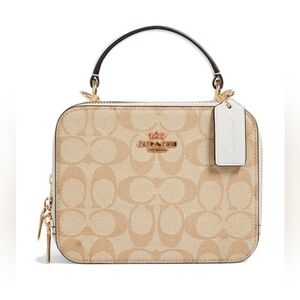 NWT Coach Box Crossbody in Signature Canvas Light Brown/White